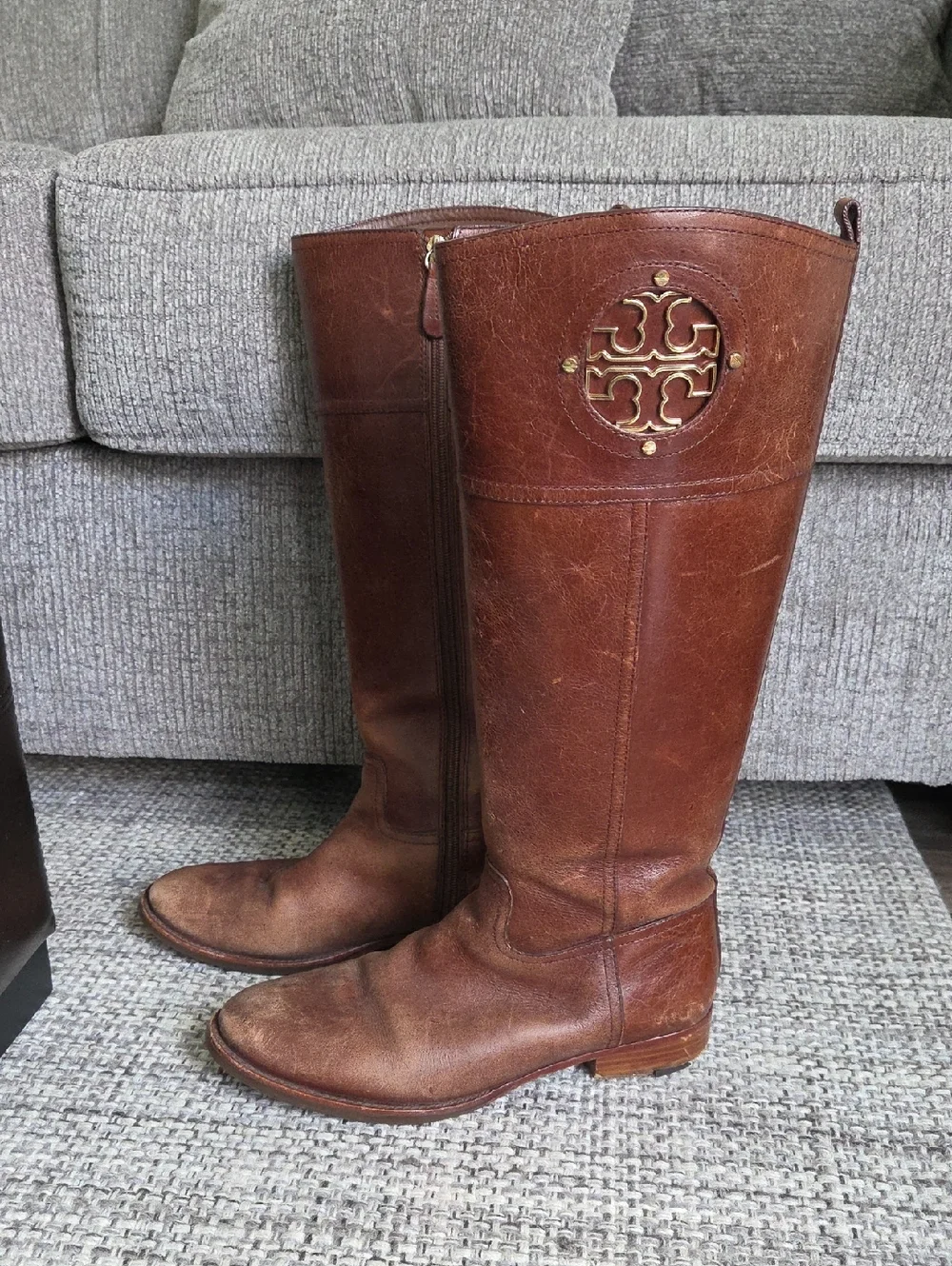 Tory Burch Kiernan Brown Tumbled Leather Riding Boots Size 10